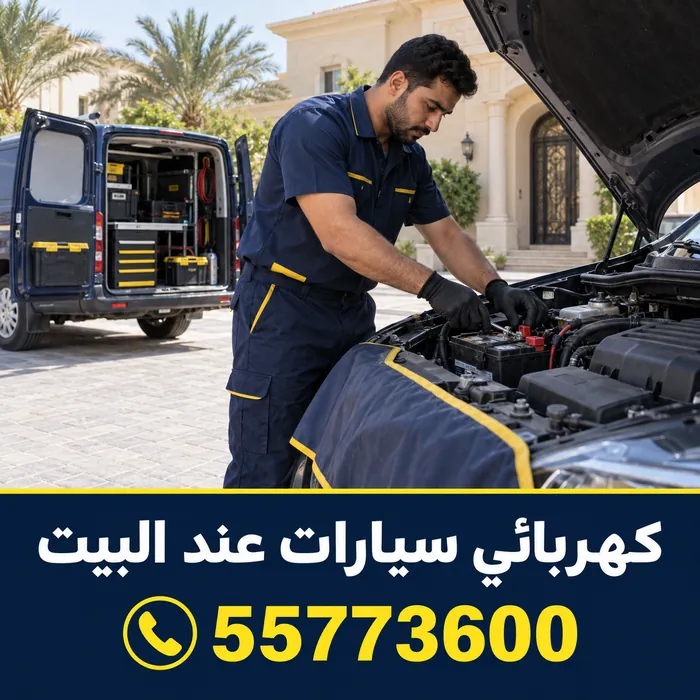 كهربائي سيارات عند البيت لفحص السيارة أمام المنزل