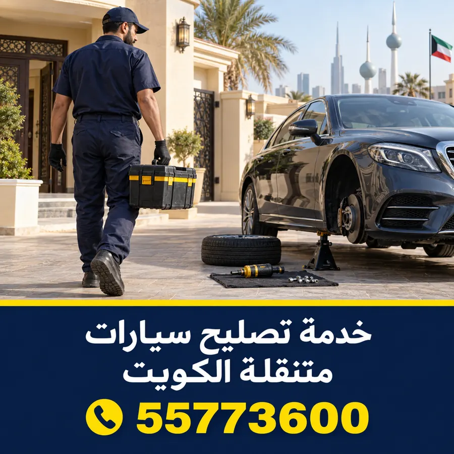 خدمة تصليح سيارات متنقلة في الكويت — بنشر متنقل الكويت — خدمة التواير والسيارات في موقعك